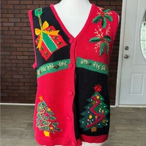 Kathie Lee Collection Vintage Christmas Vest Embroidered Ramie Cotton Women’s‎ M